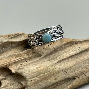 Sterling Silver Braided Ring with Larimar Gem Stone